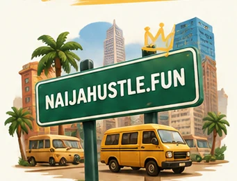 Lagos street and Naija Hustle website sign